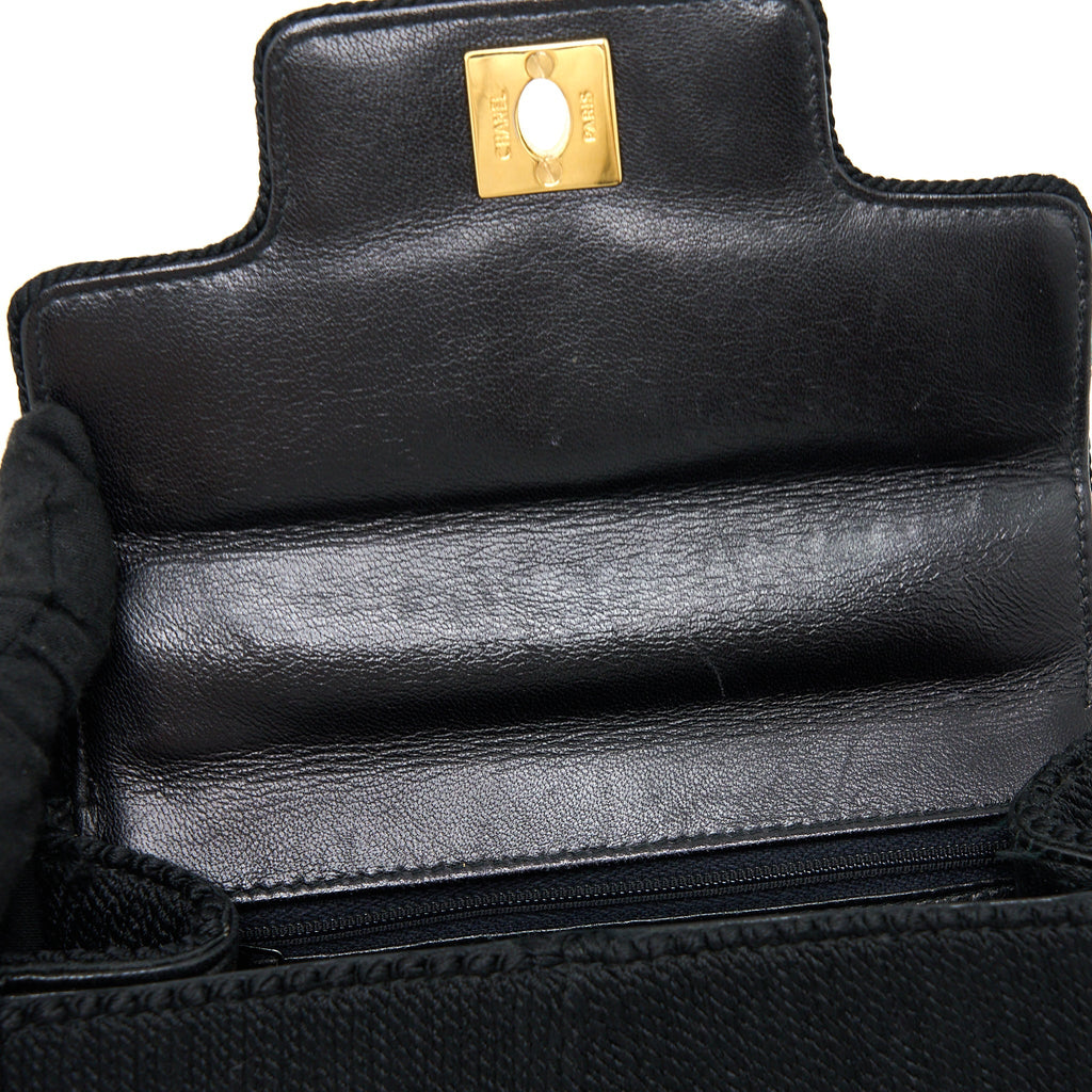 Chanel Vintage Top Handle Flap Bag Woven Silk Black