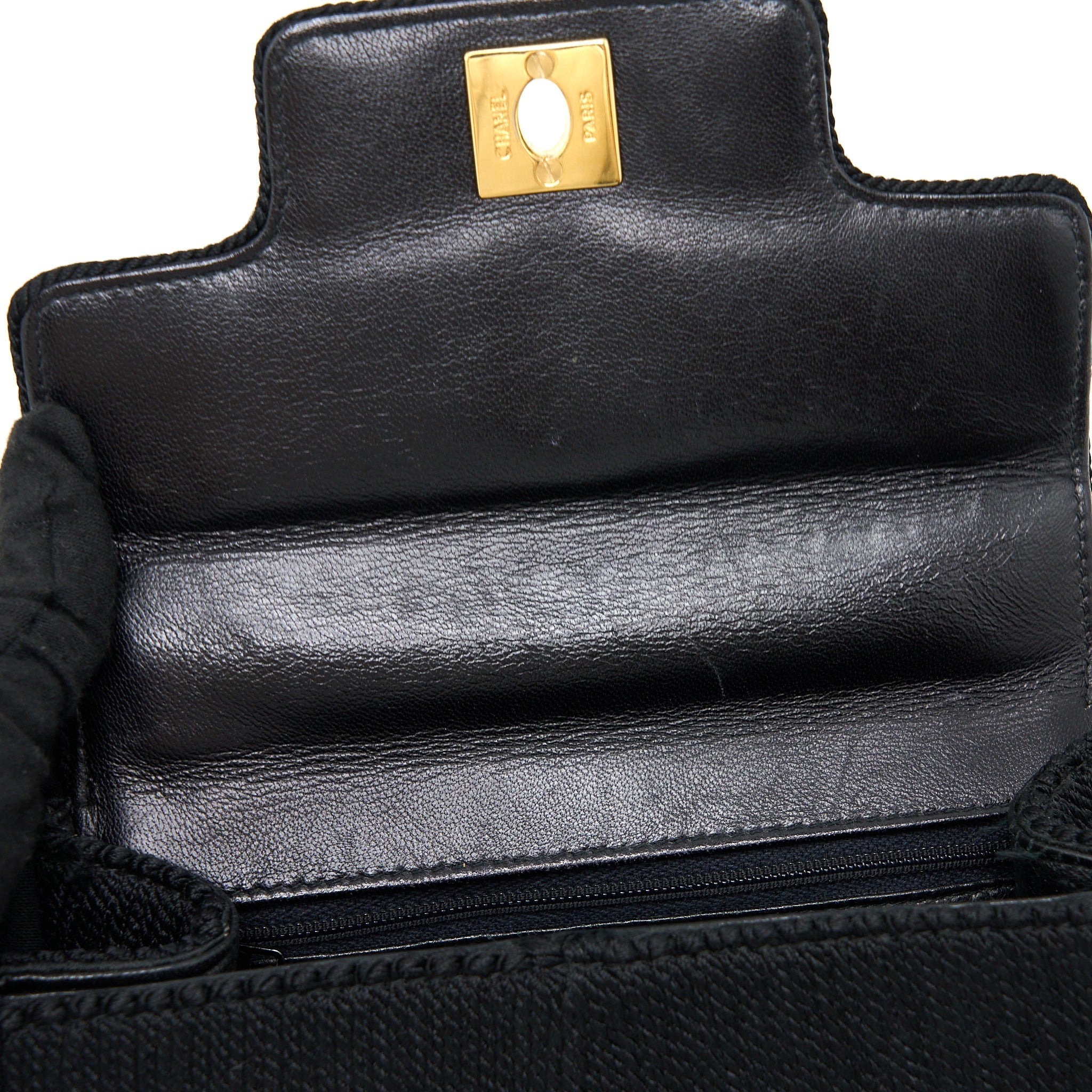 Chanel Vintage Top Handle Flap Bag Woven Silk Black