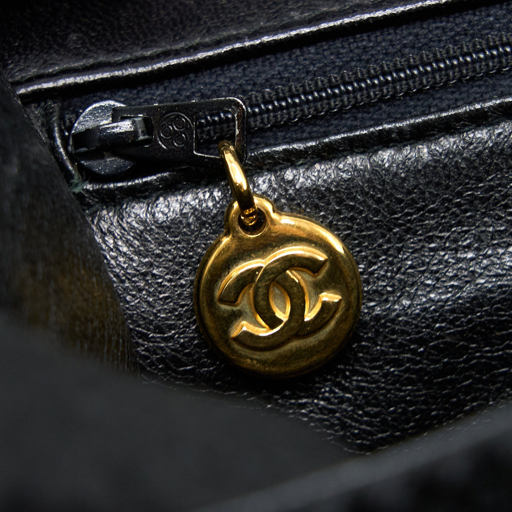 Chanel Vintage Top Handle Flap Bag Woven Silk Black