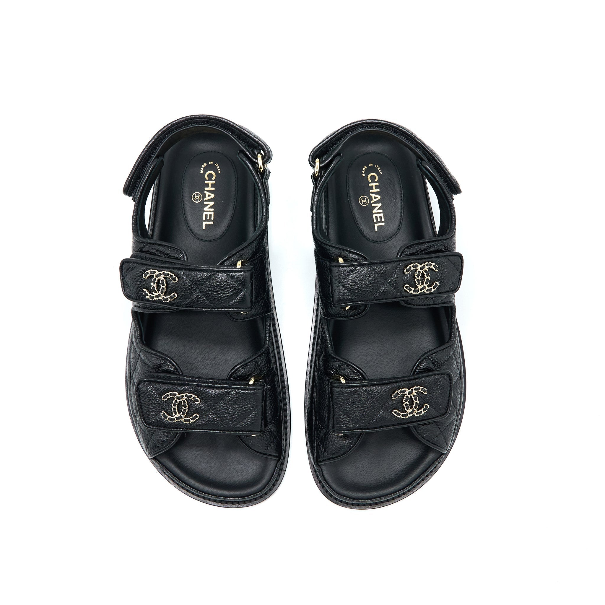 Chanel Size 36 Dad Sandals Leather Black Light Gold Tone