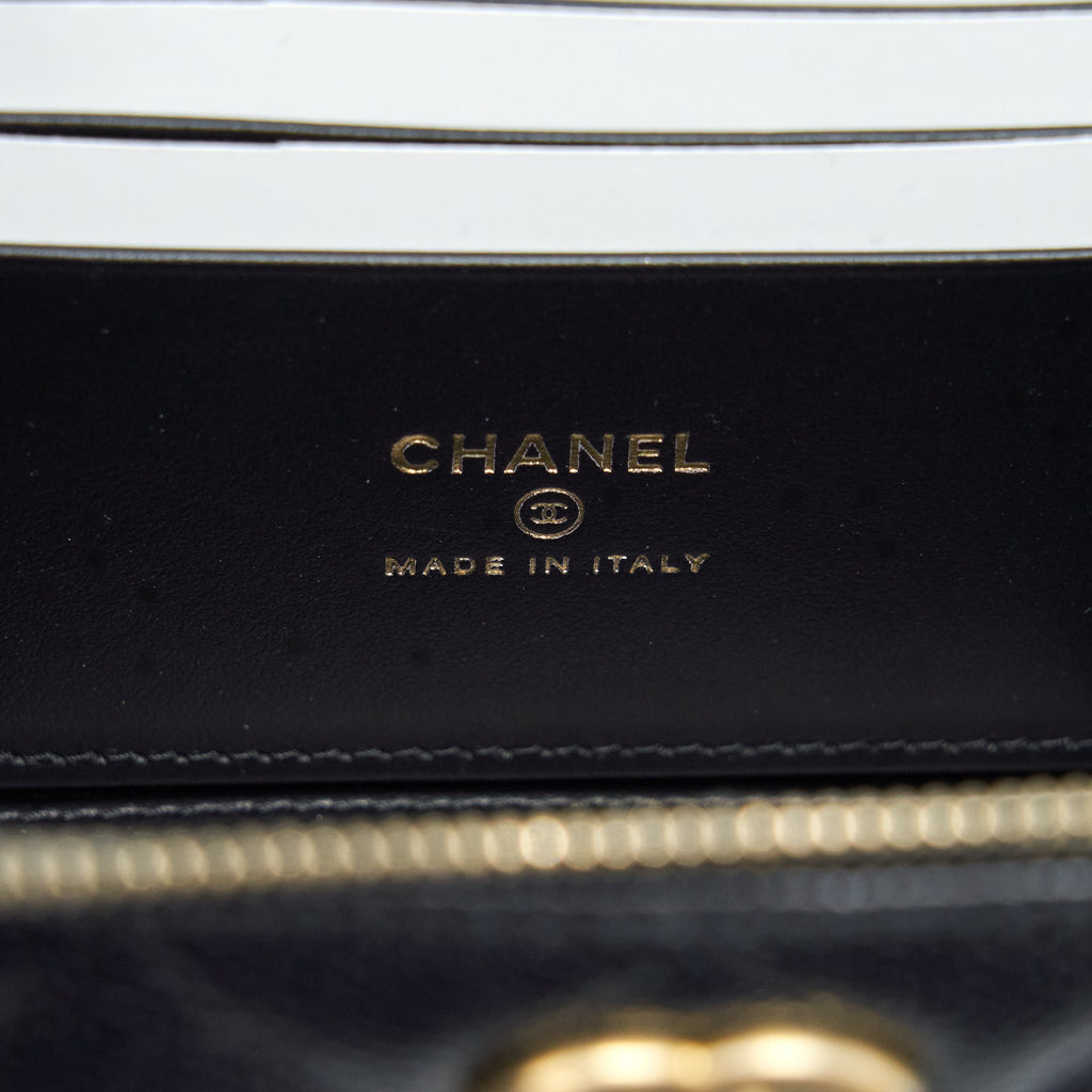 Chanel 22S Letter Top Handle Long Vanity With Chain Caviar Black