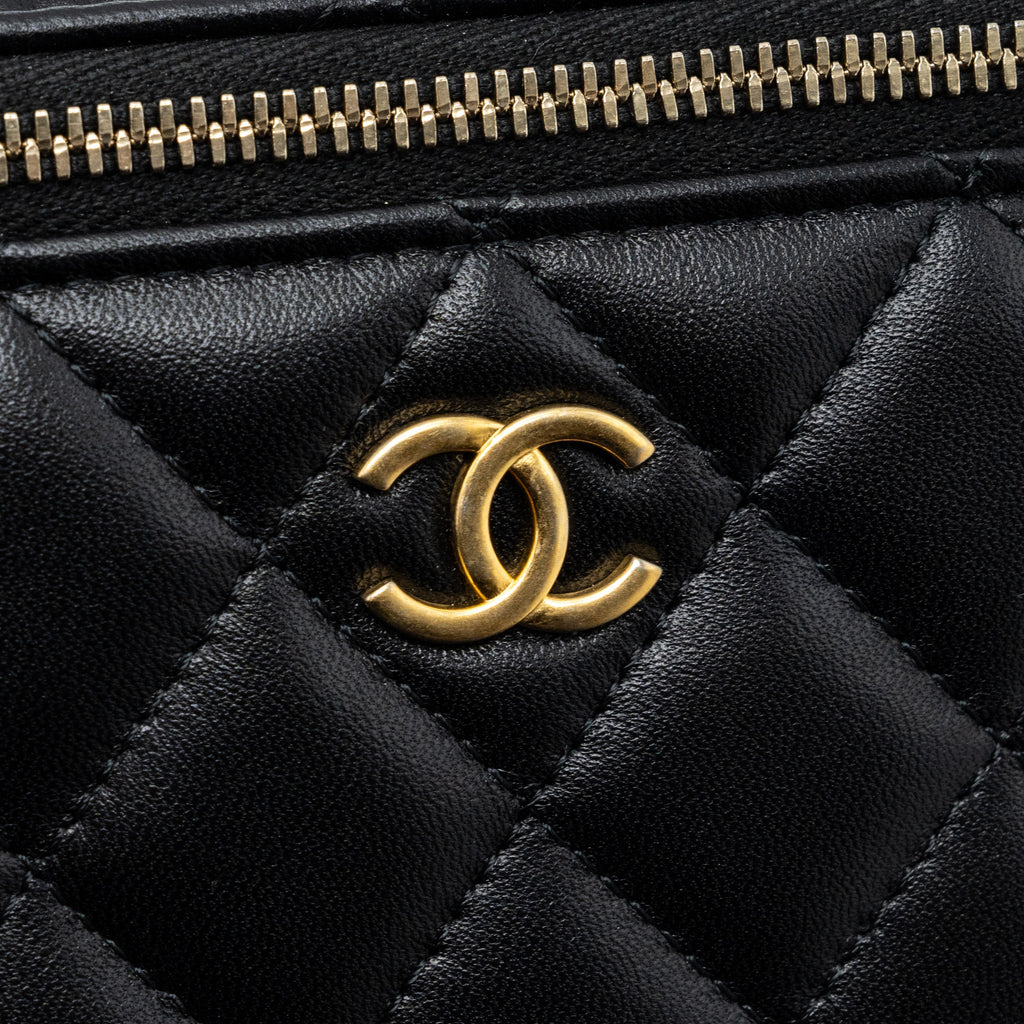 Chanel Top Handle Long Vanity With Chain Lambskin Black (Microchip)