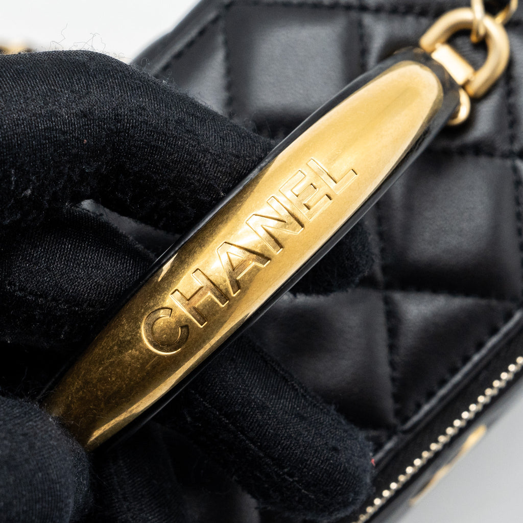 Chanel Top Handle Long Vanity With Chain Lambskin Black (Microchip)