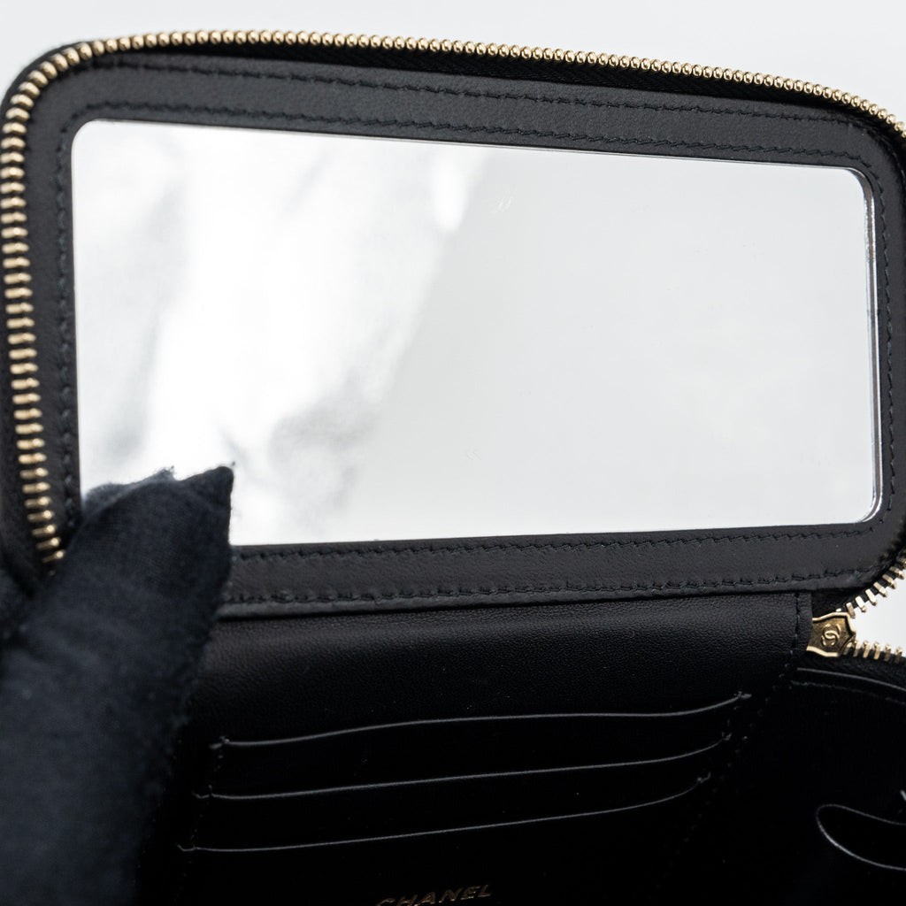 Chanel Top Handle Long Vanity With Chain Lambskin Black (Microchip)
