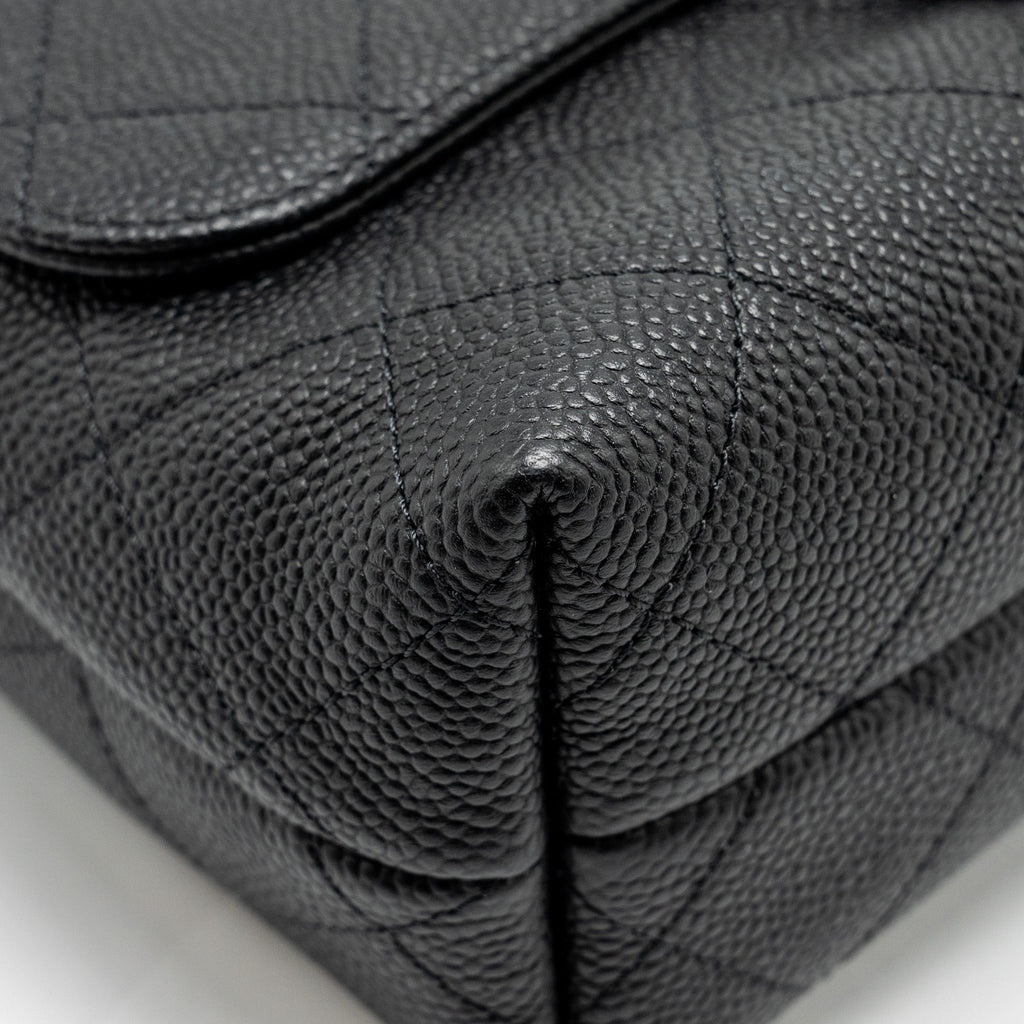 Chanel Chain Handle Flap Bag Quilted Calfskin Black L