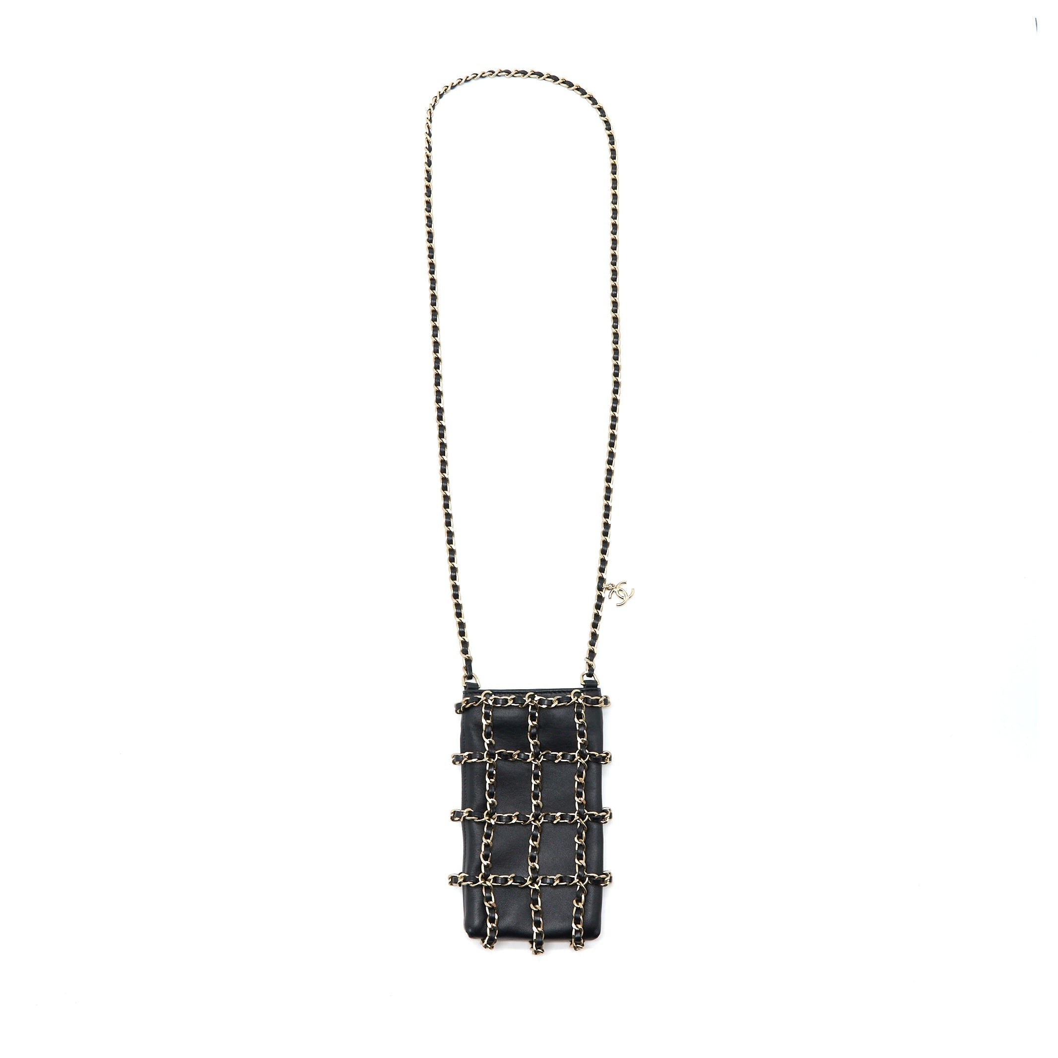 Chanel Phone Pouch with Chain Lambskin Black L