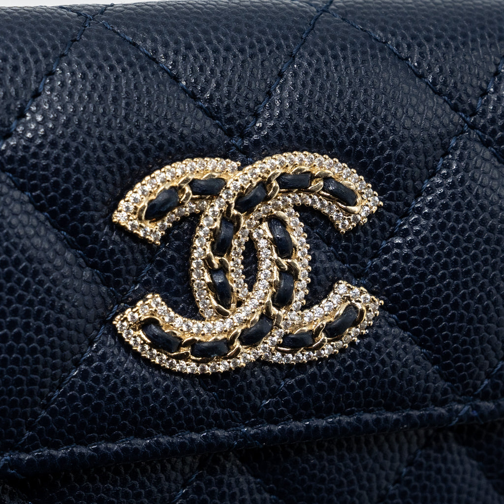 Chanel detailed giant logo Card holder caviar dark blue L