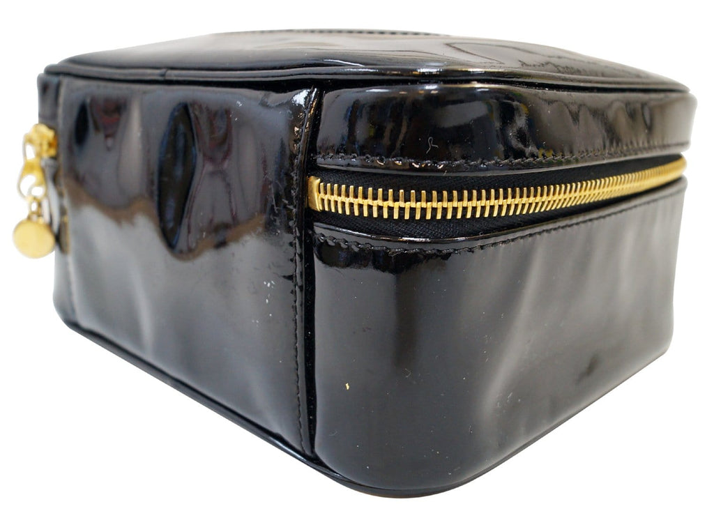 CHANEL CC Black Patent Leather 2way Vanity Case Cosmetic Bag