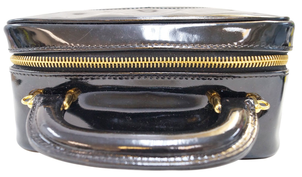 CHANEL CC Black Patent Leather 2way Vanity Case Cosmetic Bag