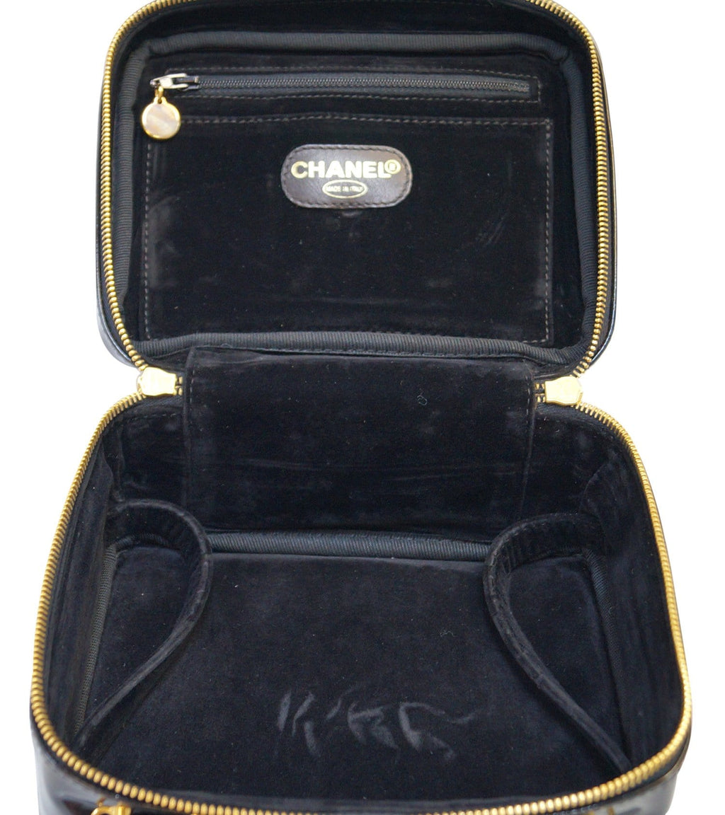 CHANEL CC Black Patent Leather 2way Vanity Case Cosmetic Bag