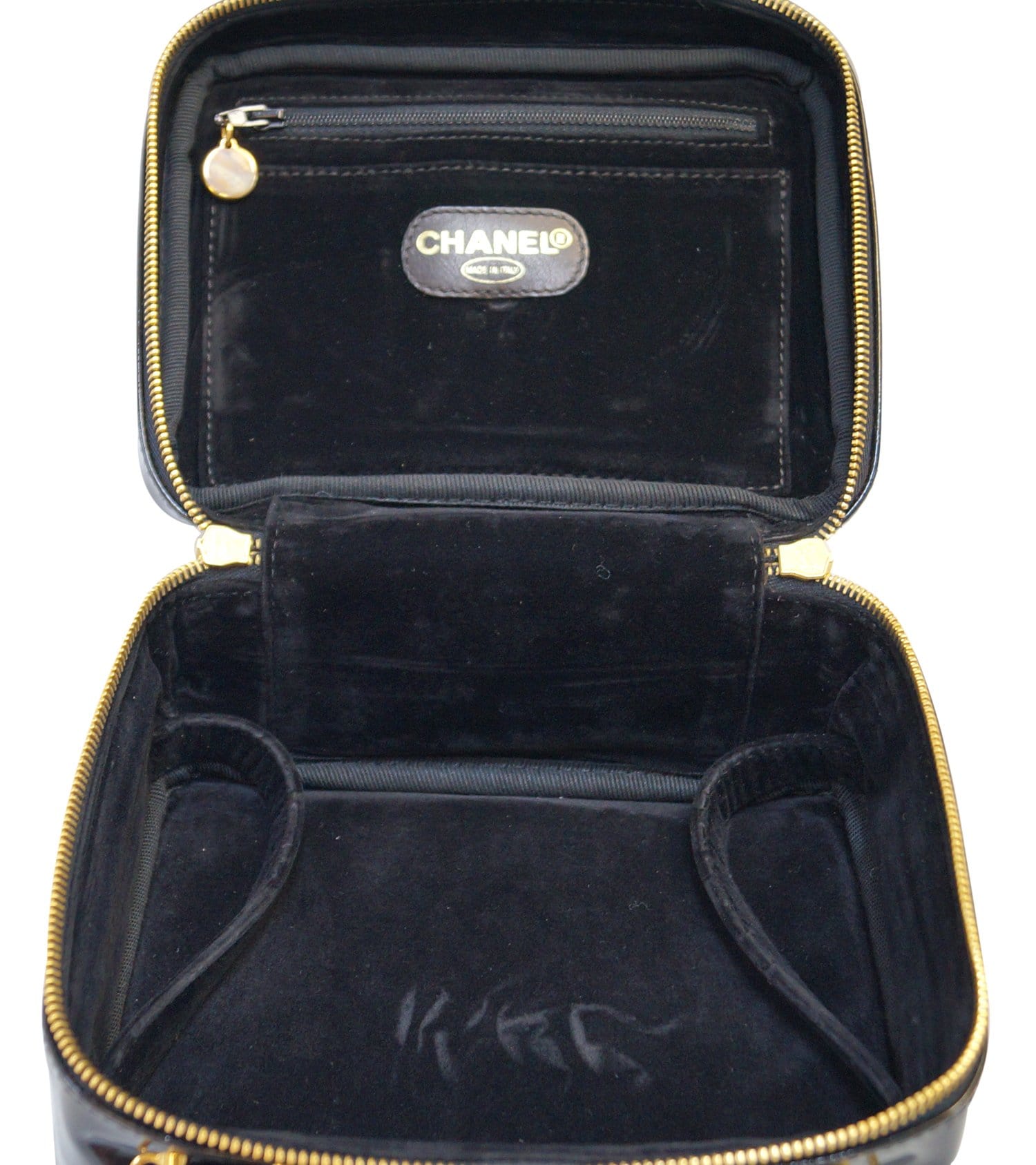 CHANEL CC Black Patent Leather 2way Vanity Case Cosmetic Bag
