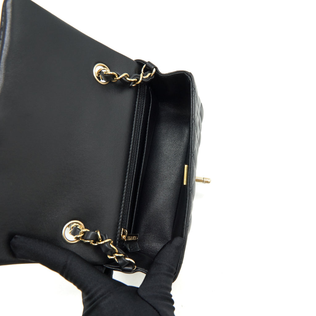 Chanel Mini Rectangular Flap Bag Lambskin Black L(Microchip）