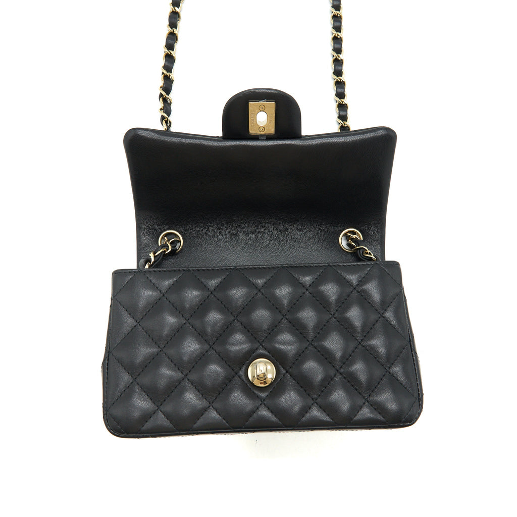 Chanel Mini Rectangular Flap Bag Lambskin Black L(Microchip）