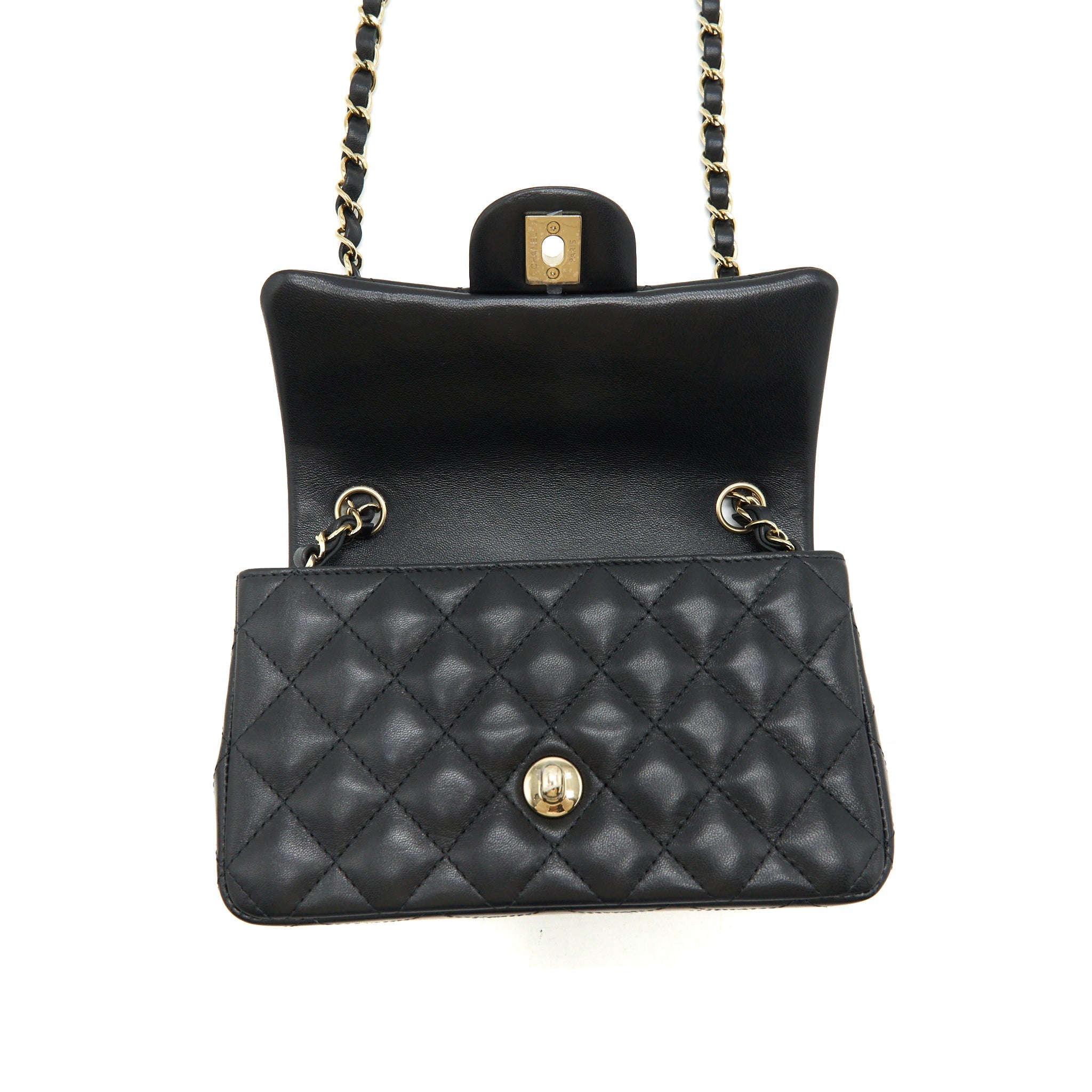 Chanel Mini Rectangular Flap Bag Lambskin Black L(Microchip）