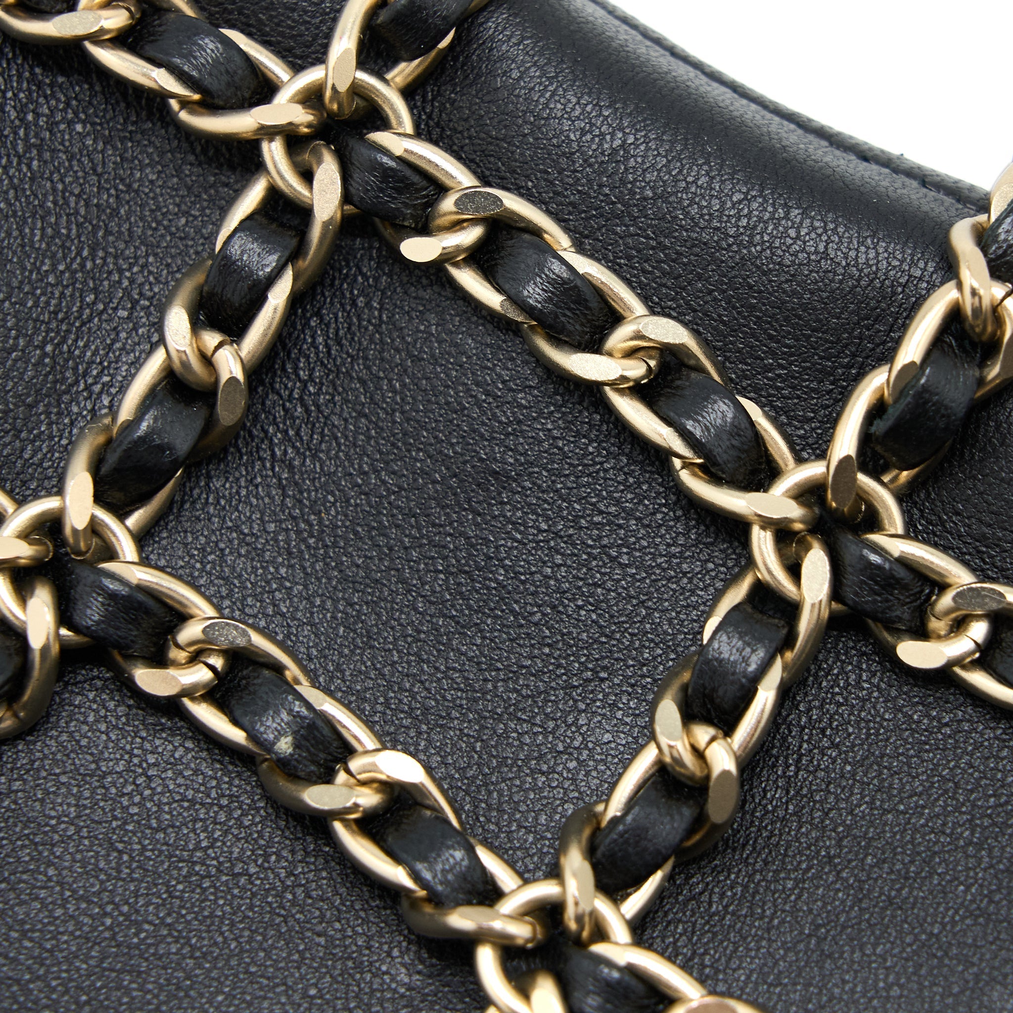 Chanel Phone Pouch with Chain Lambskin Black L