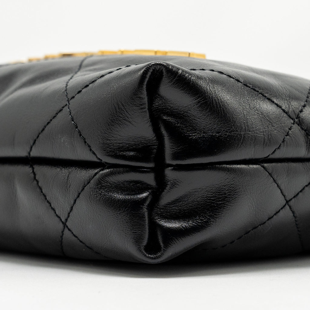 Chanel 23K Mini 22 Bag Shiny Calfskin Black  (Microchip)