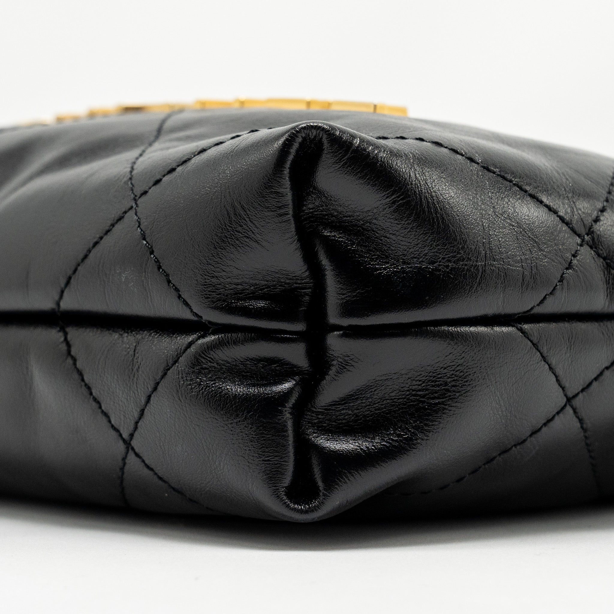 Chanel 23K Mini 22 Bag Shiny Calfskin Black  (Microchip)