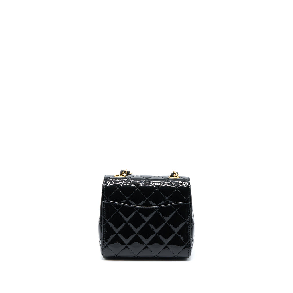 Chanel 22K Retro Classic New Square Mini Flap Bag Patent Black Brushed (Microchip)