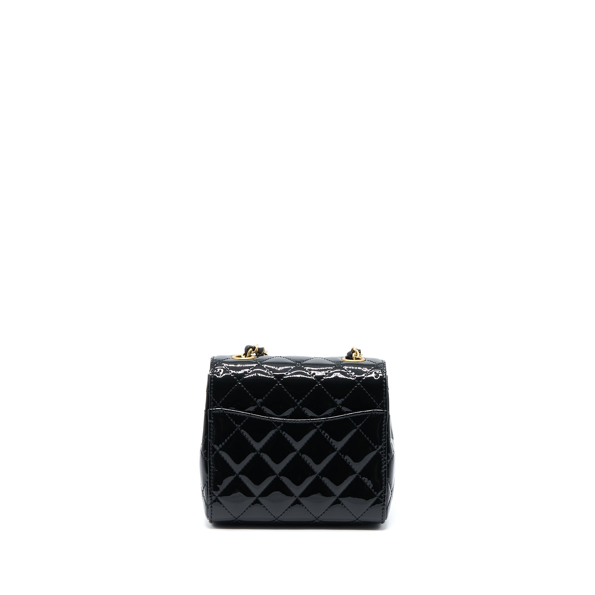 Chanel 22K Retro Classic New Square Mini Flap Bag Patent Black Brushed (Microchip)
