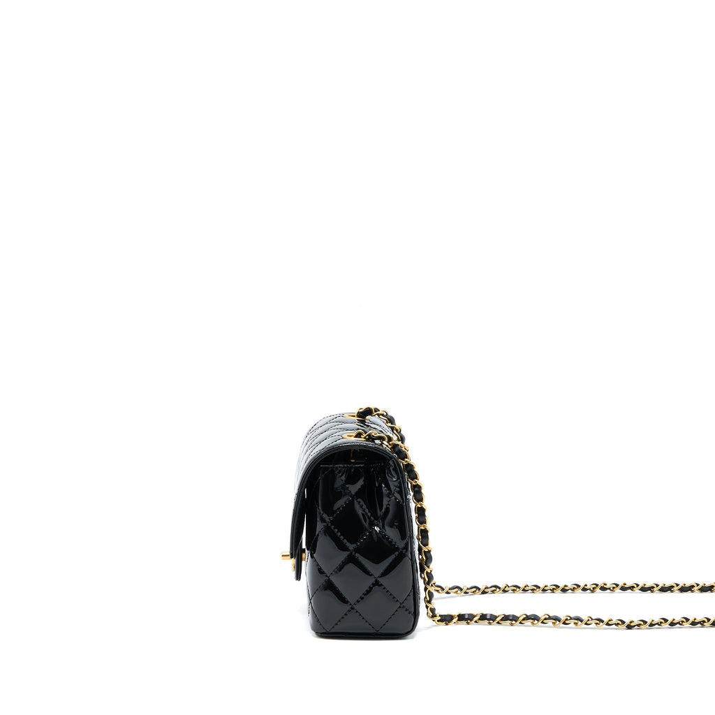Chanel 22K Retro Classic New Square Mini Flap Bag Patent Black Brushed (Microchip)
