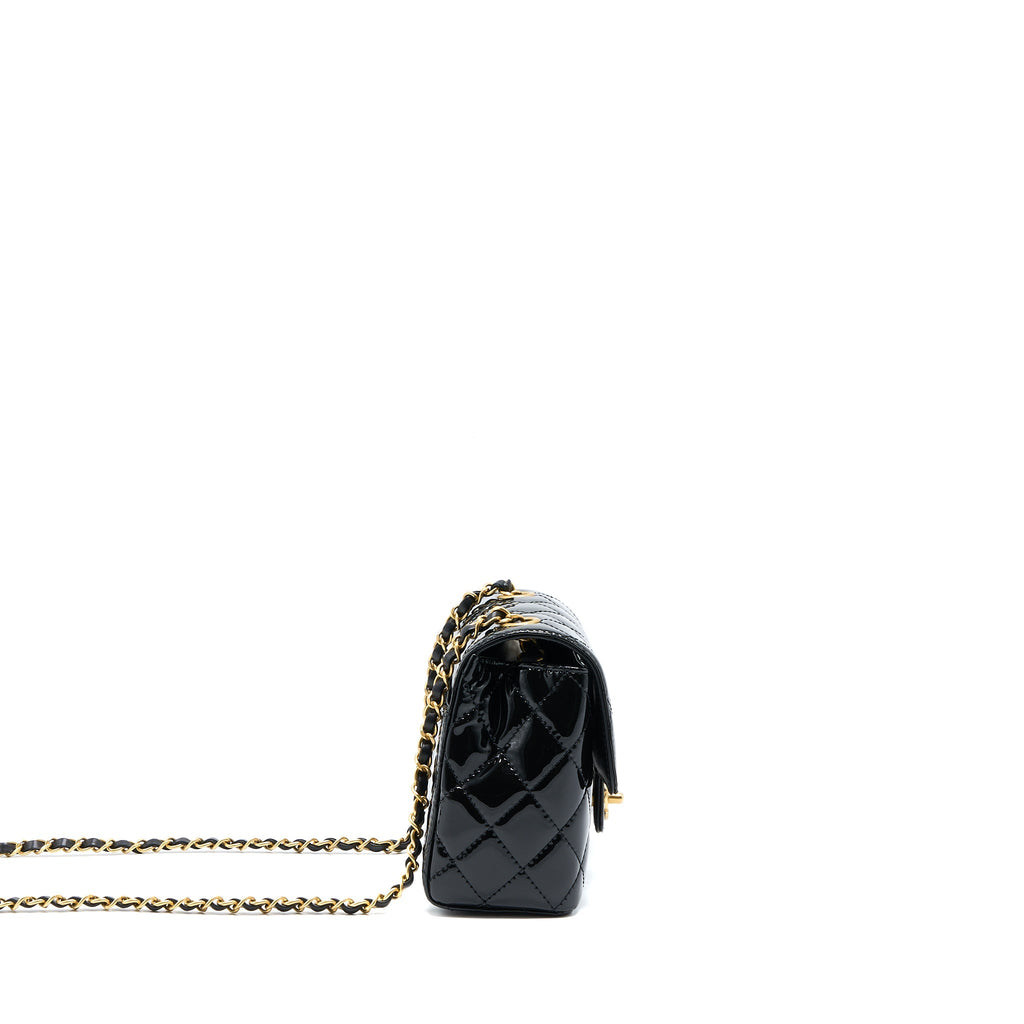 Chanel 22K Retro Classic New Square Mini Flap Bag Patent Black Brushed (Microchip)