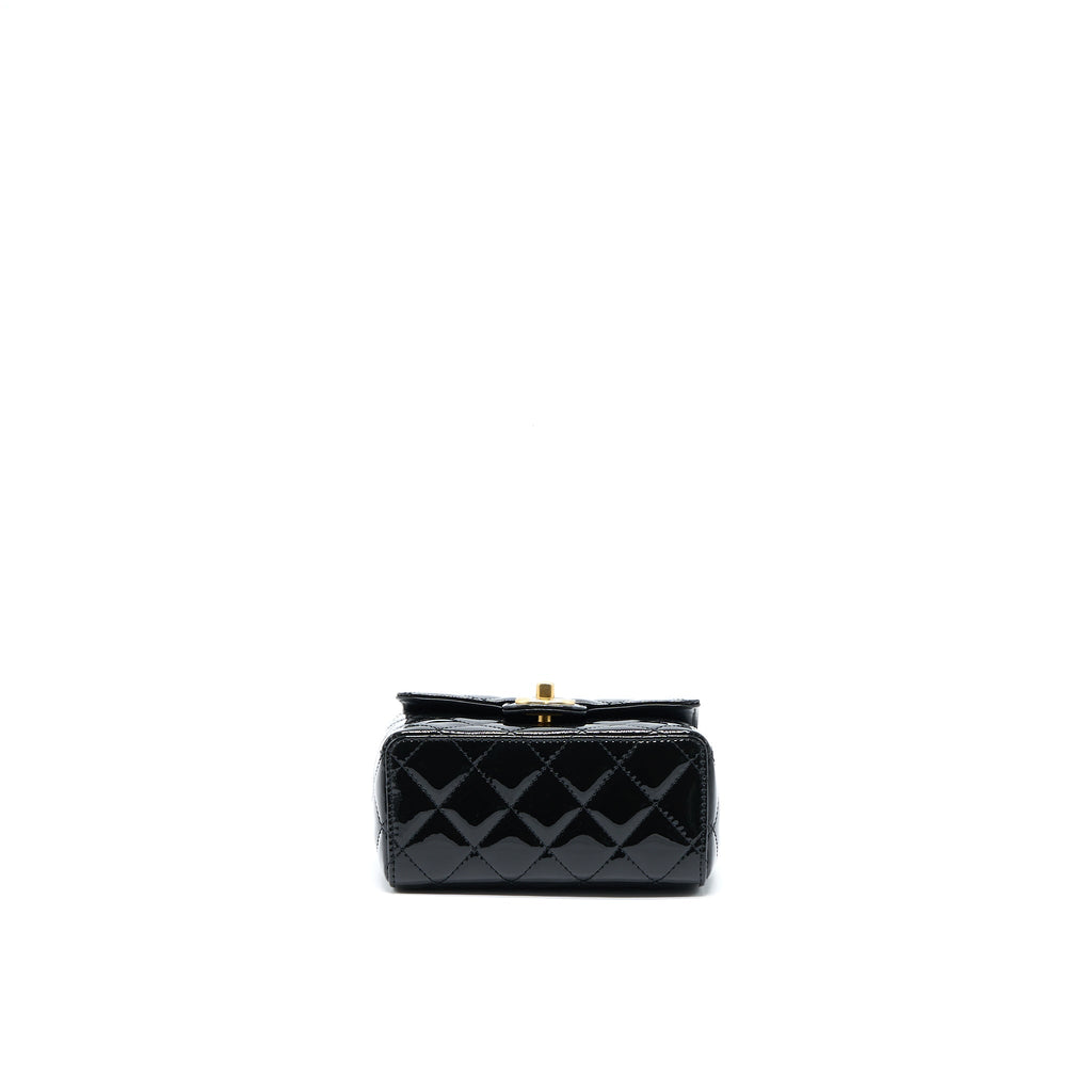 Chanel 22K Retro Classic New Square Mini Flap Bag Patent Black Brushed (Microchip)