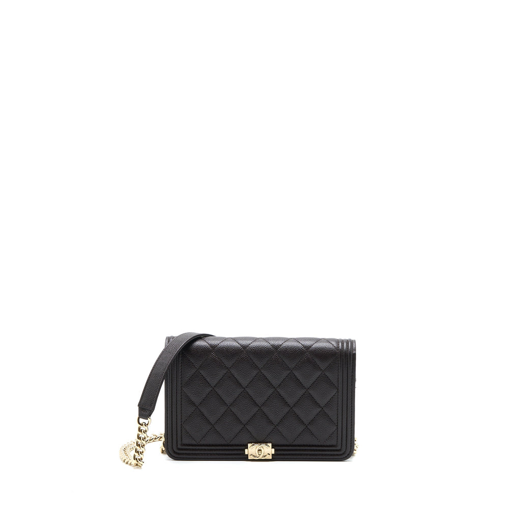 Chanel Boy Wallet On Chain Grained Calfskin Brown L (Microchip)