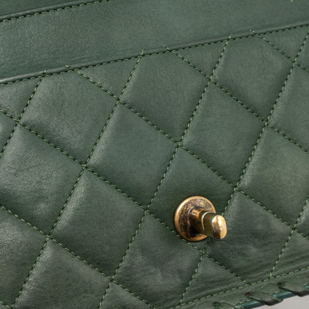 Chanel quilted flap bag calfskin green ruthenium