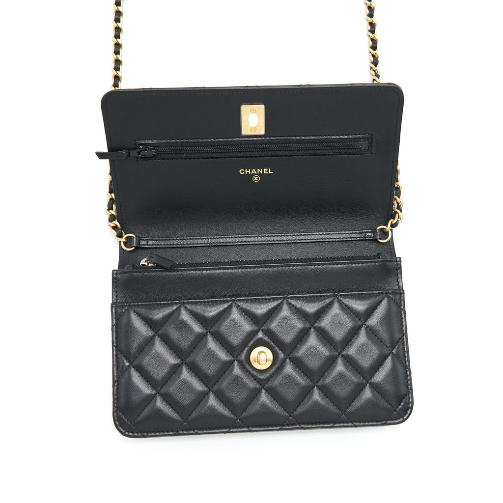 Chanel 22S Pearl Crush Wallet On Chain Lambskin Black