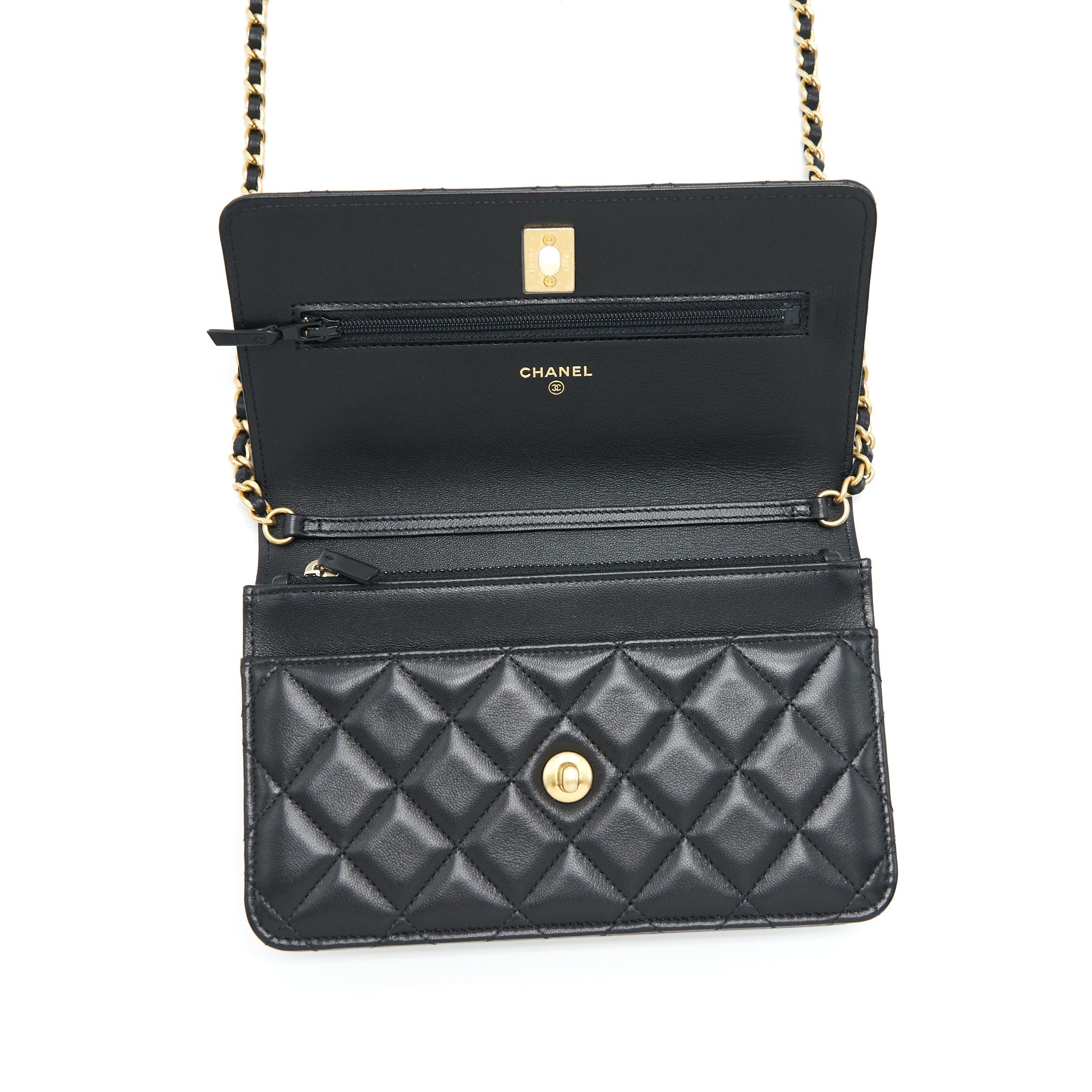 Chanel 22S Pearl Crush Wallet On Chain Lambskin Black