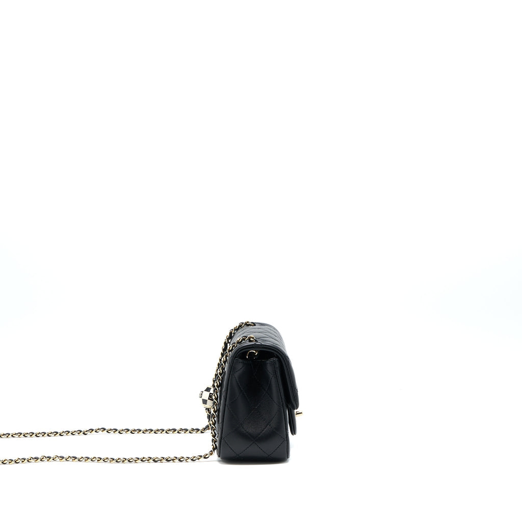 Chanel 23C Pearl Crush Mini Square Flap Bag Lambskin Black L (Microchip)