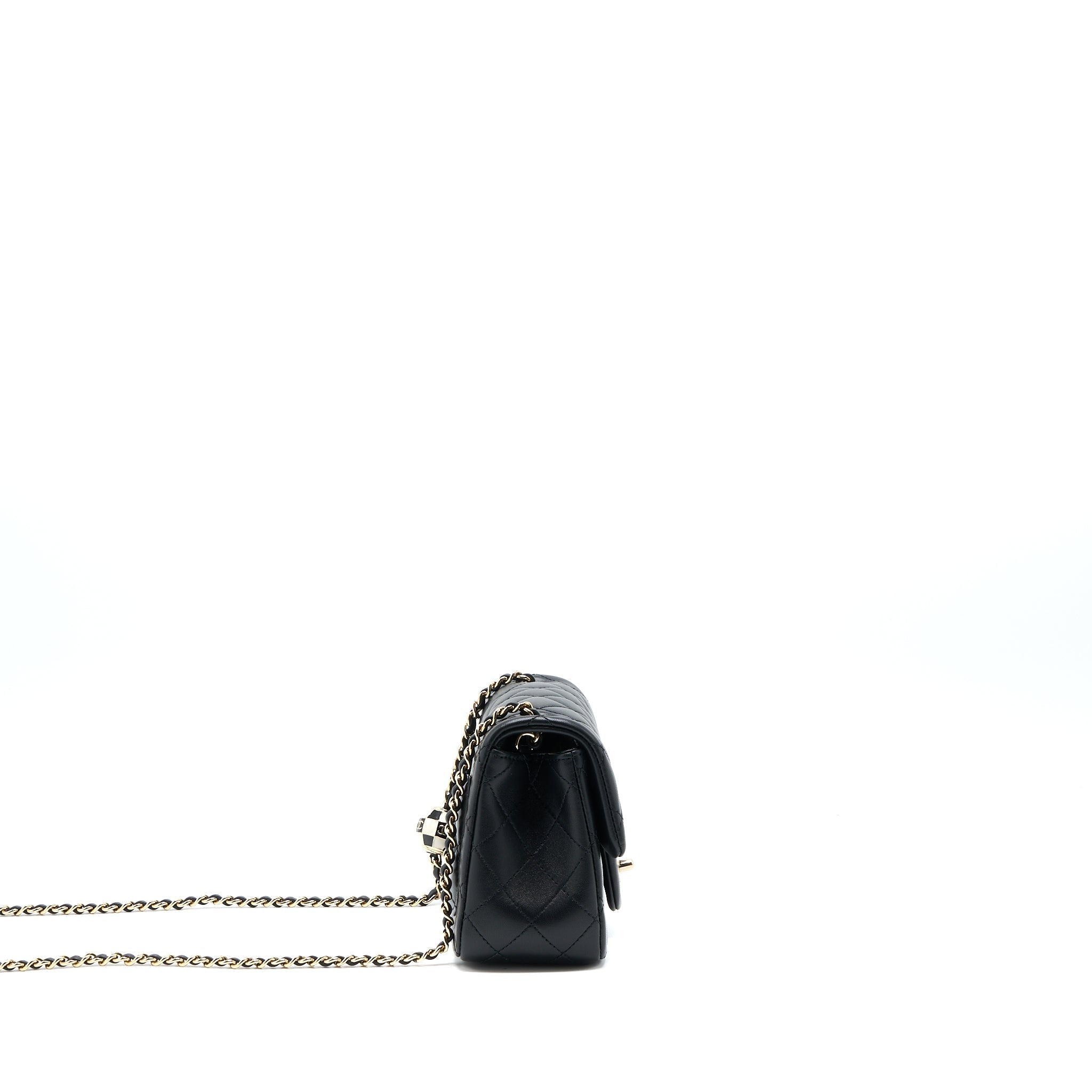 Chanel 23C Pearl Crush Mini Square Flap Bag Lambskin Black L (Microchip)