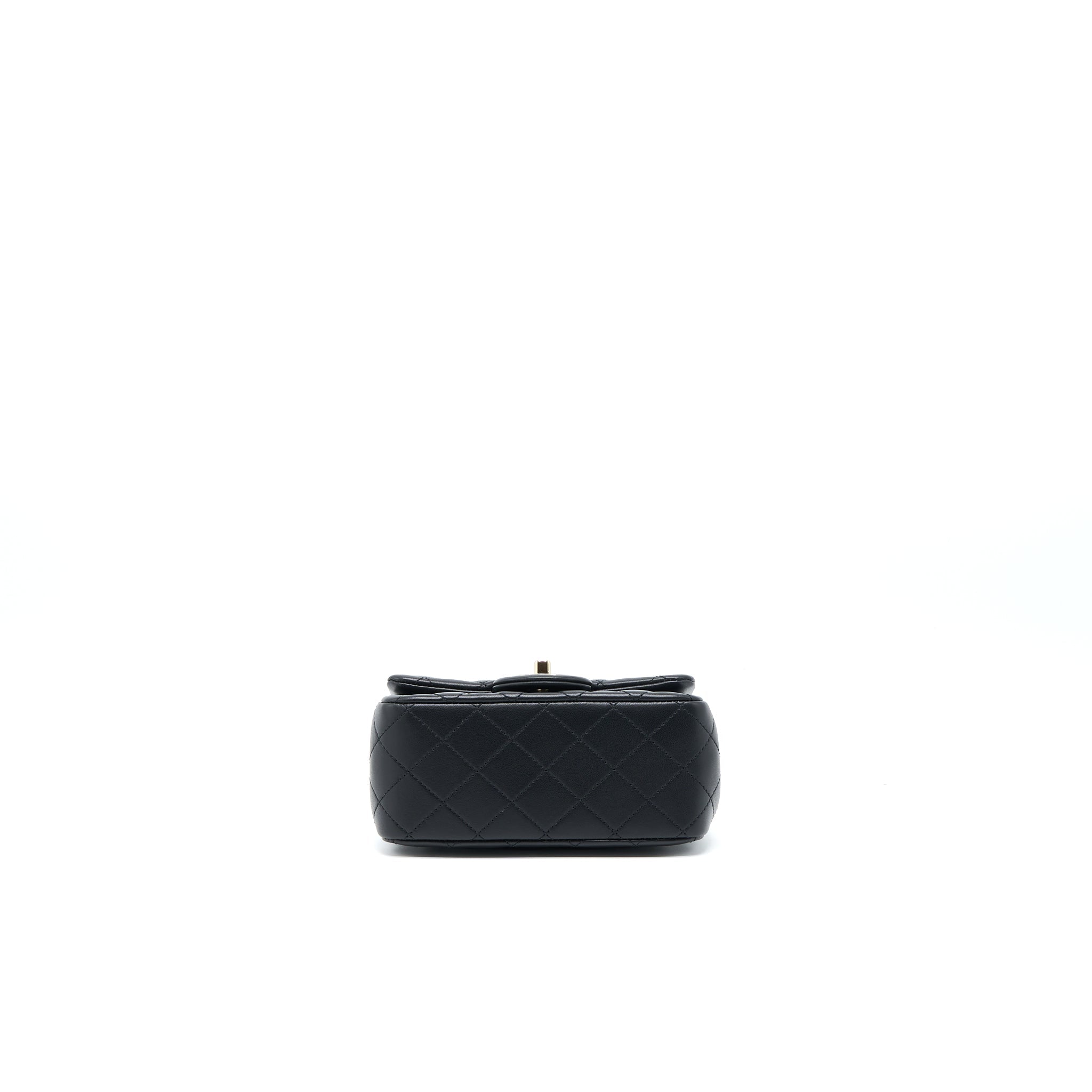 Chanel 23C Pearl Crush Mini Square Flap Bag Lambskin Black L (Microchip)