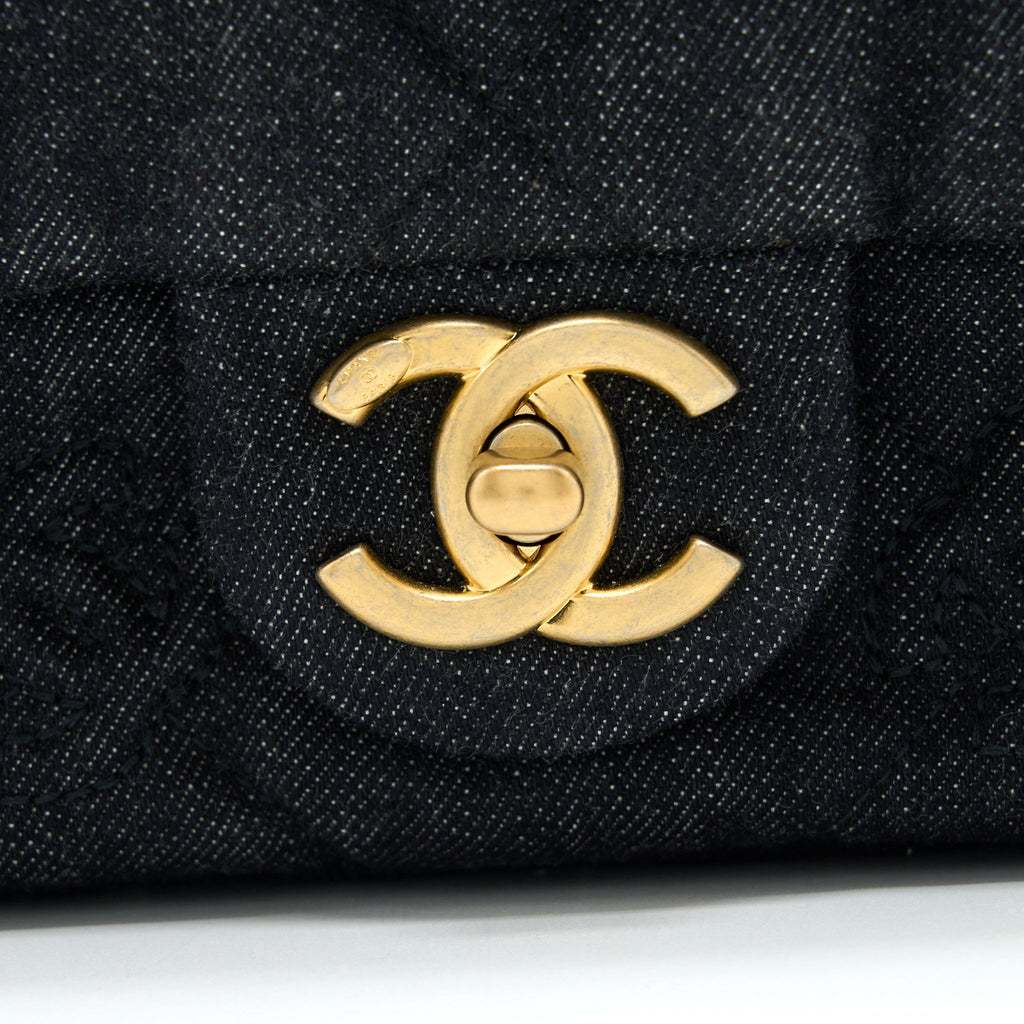 Chanel Chunky Chain Flap Bag Denim Black Brushed  (Microchip)