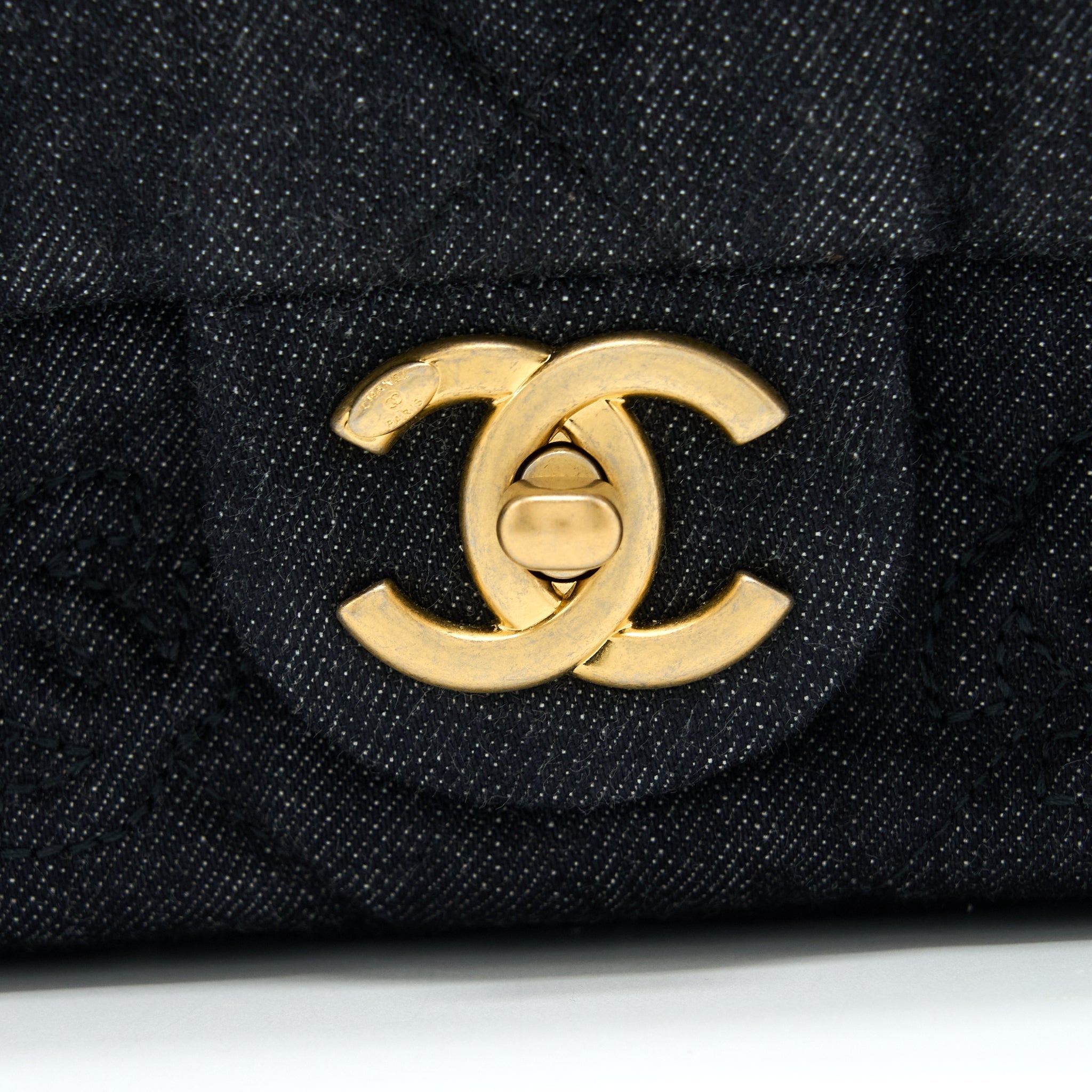 Chanel Chunky Chain Flap Bag Denim Black Brushed  (Microchip)