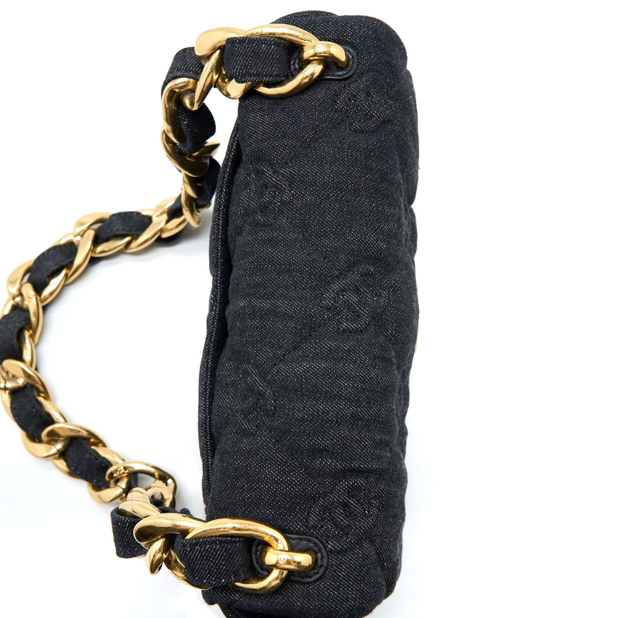 Chanel Chunky Chain Flap Bag Denim Black Brushed  (Microchip)