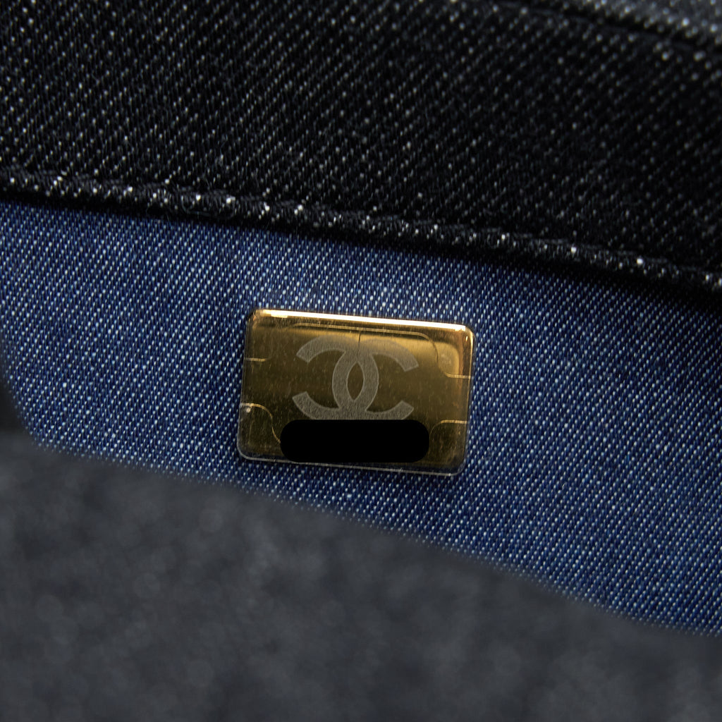 Chanel Chunky Chain Flap Bag Denim Black Brushed  (Microchip)