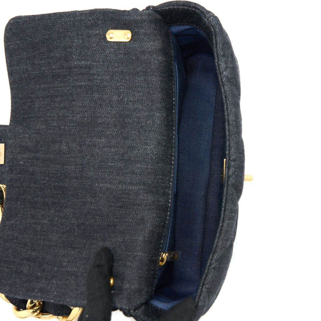 Chanel Chunky Chain Flap Bag Denim Black Brushed  (Microchip)