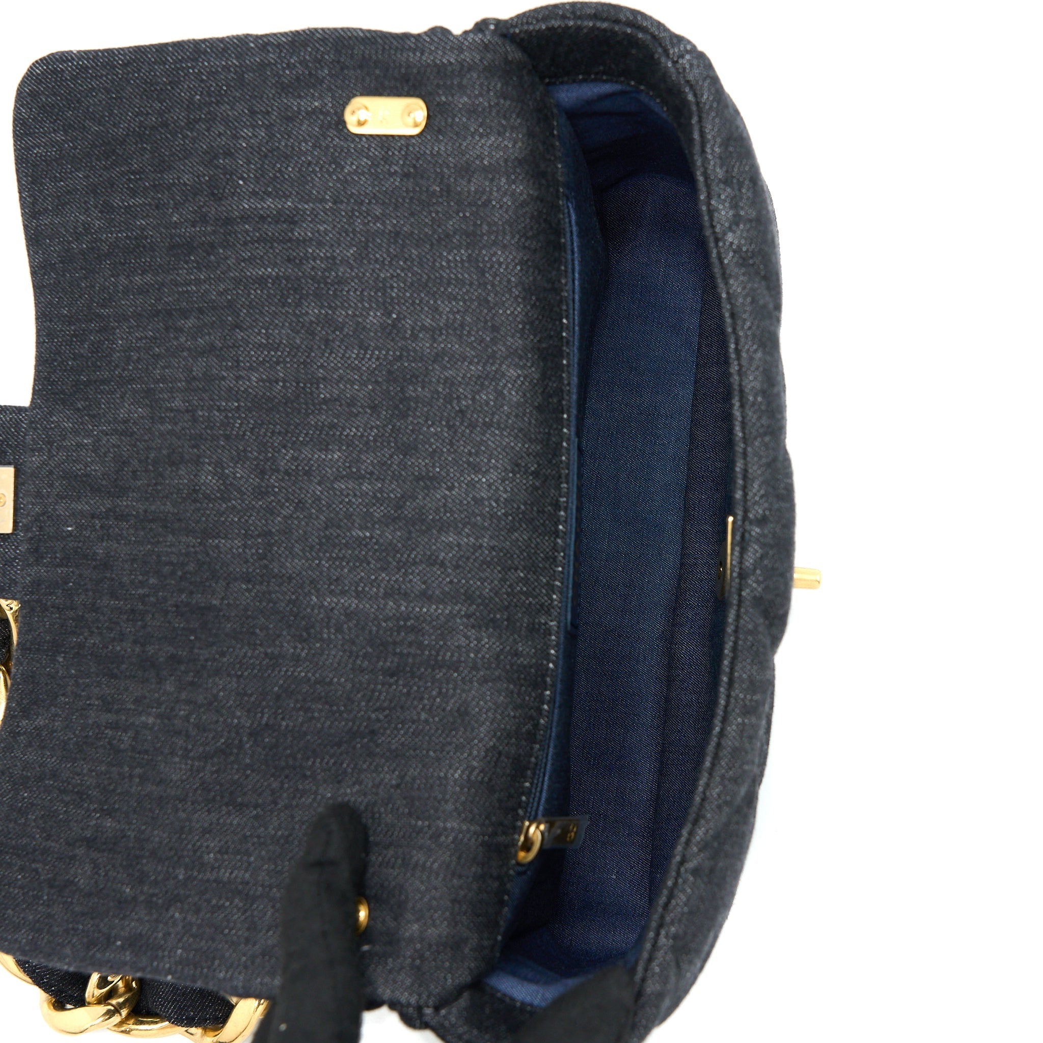 Chanel Chunky Chain Flap Bag Denim Black Brushed  (Microchip)