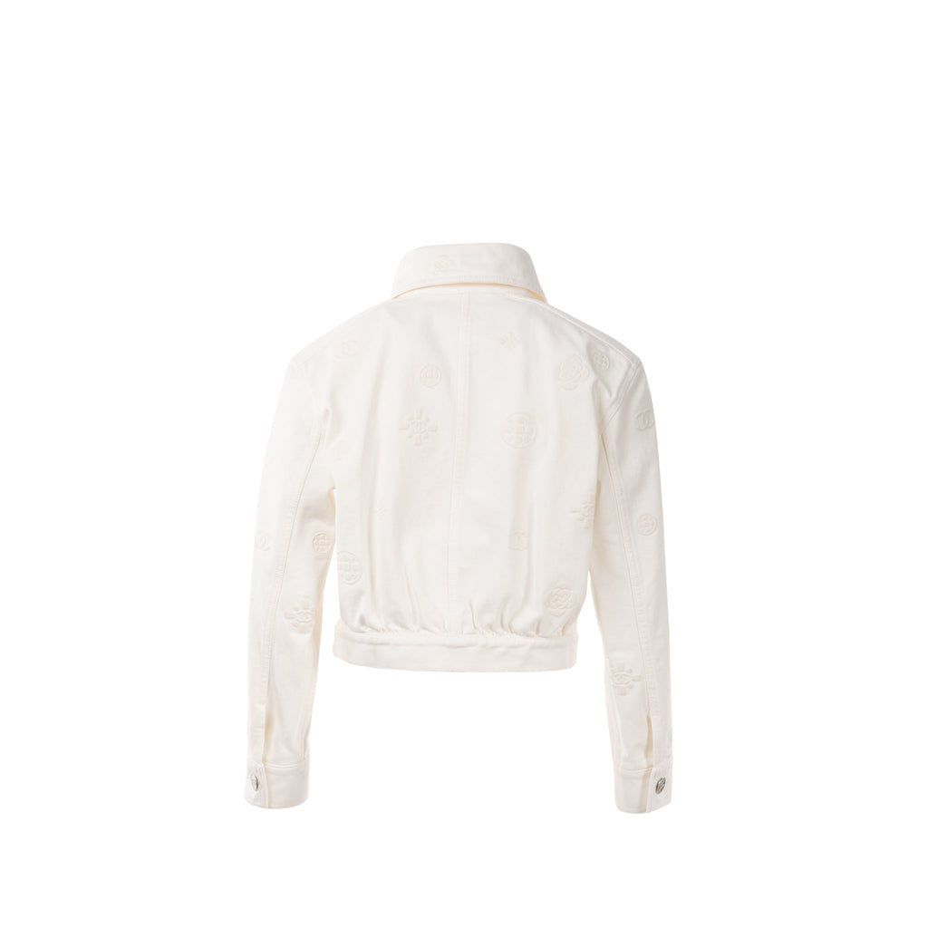Chanel size 34 21P Camellia Jacket Cotton White