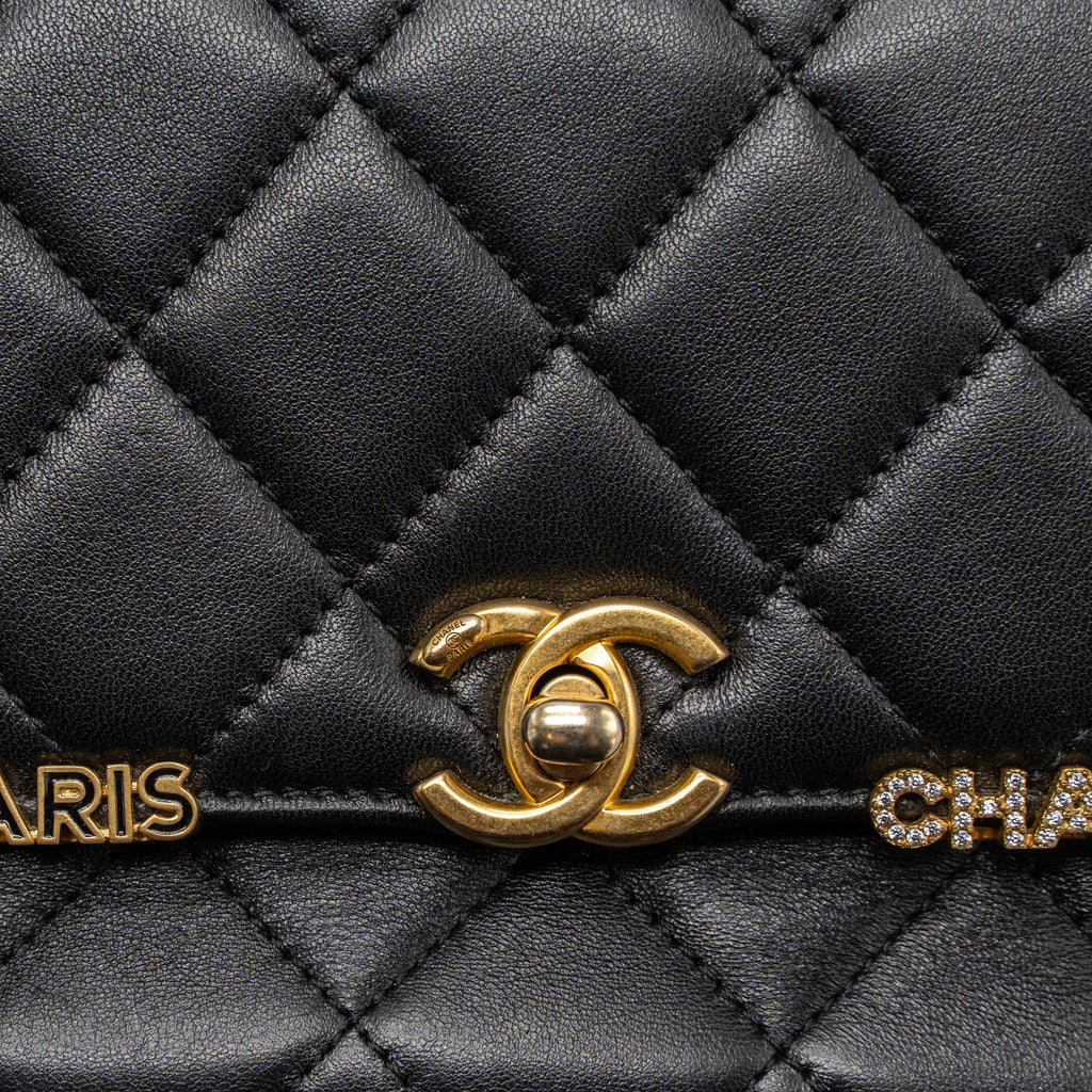 Chanel limited edition quilted flap bag lambskin black  (microchip)