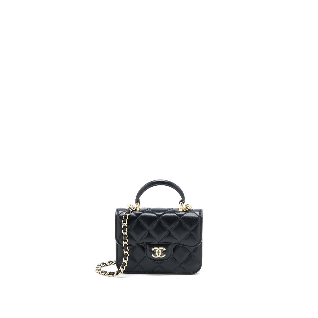 Chanel Mini Top Handle Flap Bag Lambskin Black L