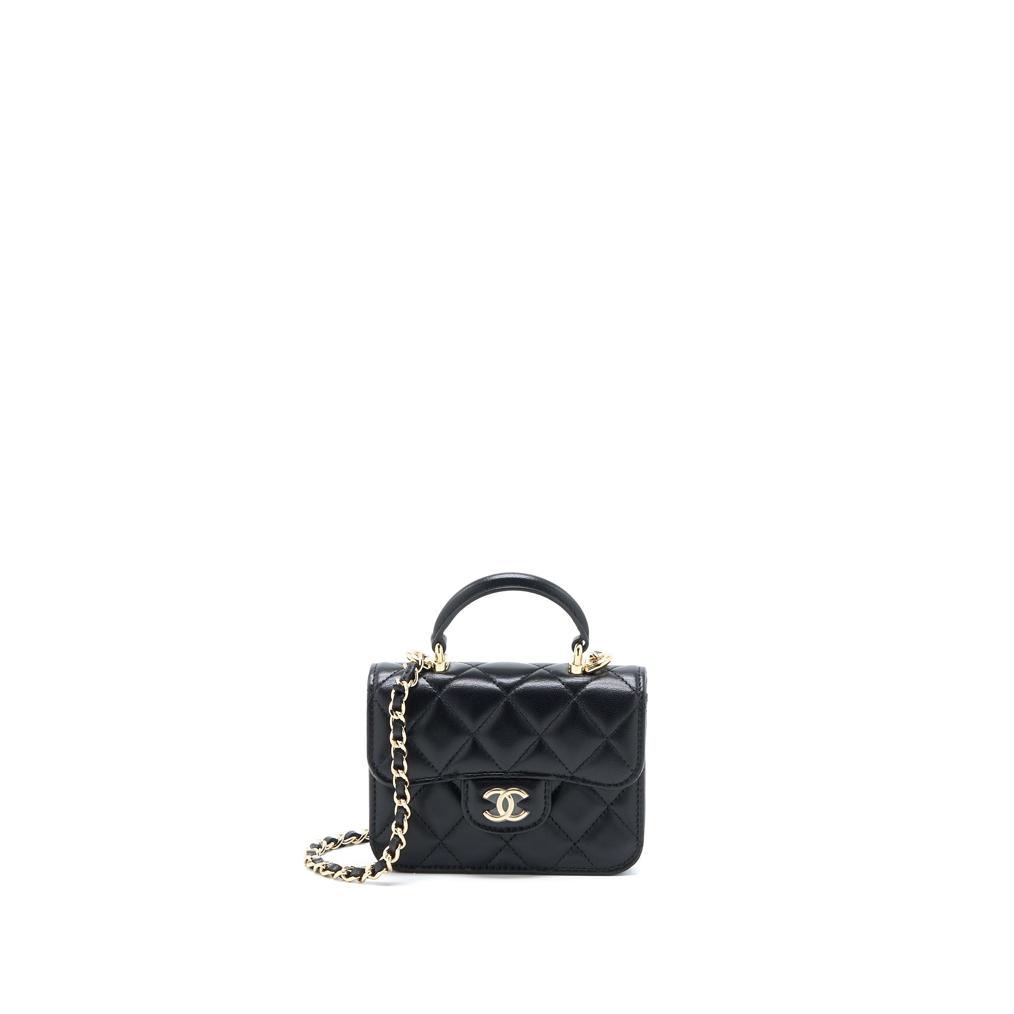 Chanel Mini Top Handle Flap Bag Lambskin Black L