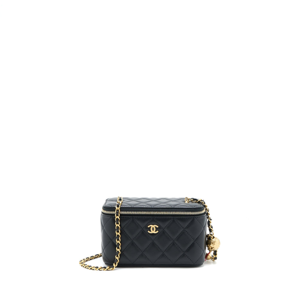 Chanel 22B Pearl Crush Long Vanity with Chain Lambskin Black  (Microchip)