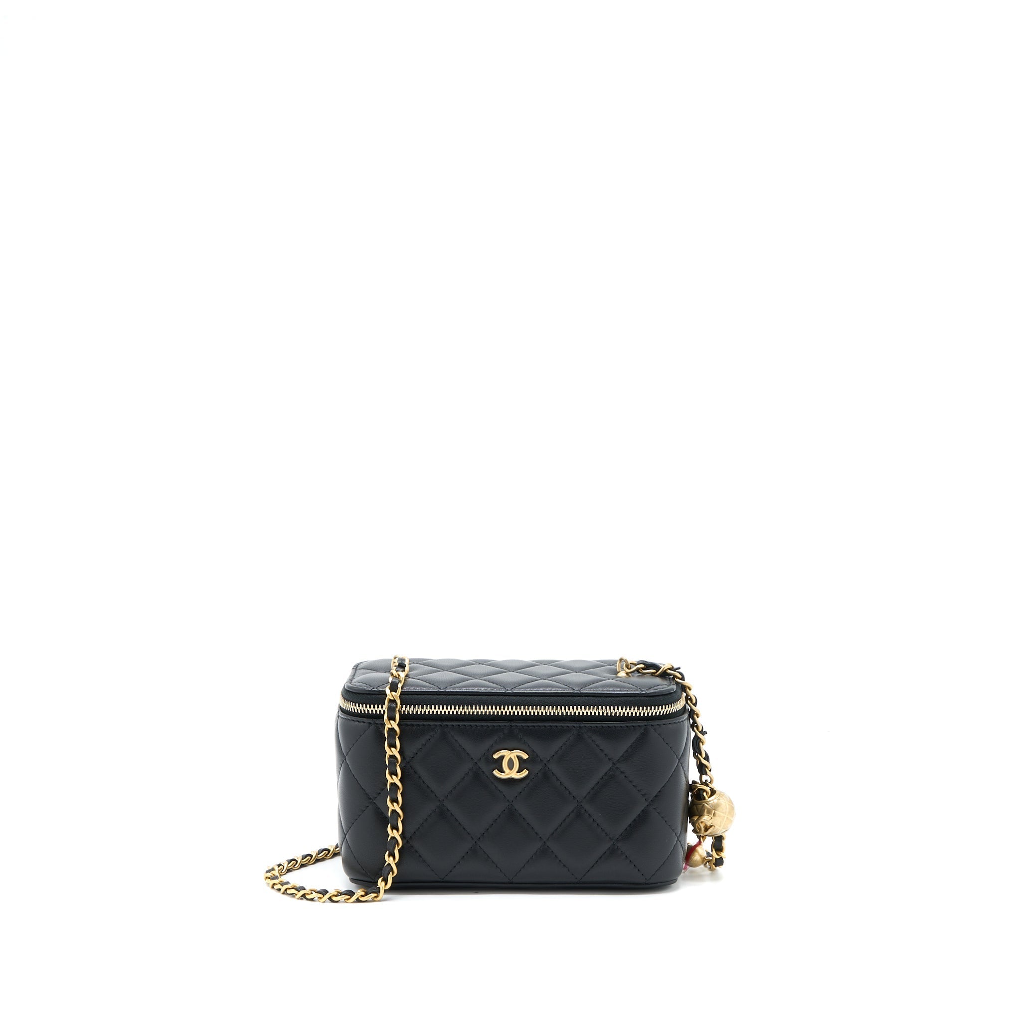 Chanel 22B Pearl Crush Long Vanity with Chain Lambskin Black  (Microchip)