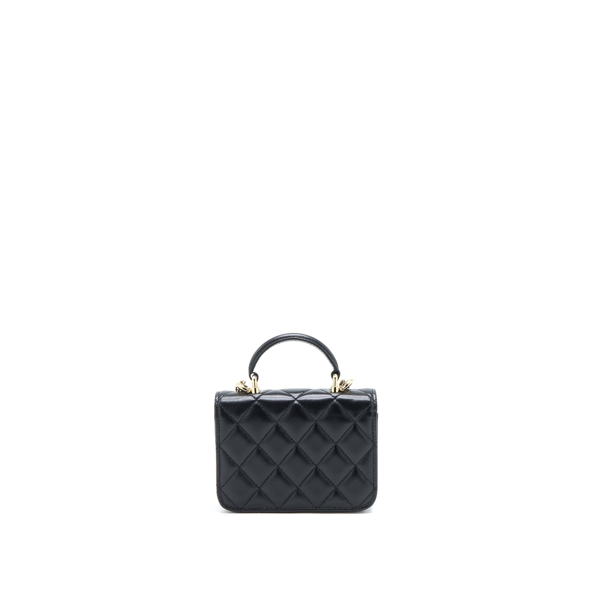 Chanel Mini Top Handle Flap Bag Lambskin Black L