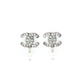 Chanel Crystal CC Earrings With Dropping Pearl