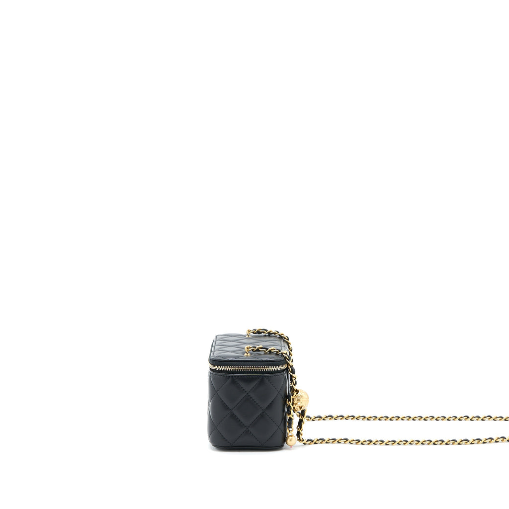 Chanel 22B Pearl Crush Long Vanity with Chain Lambskin Black  (Microchip)