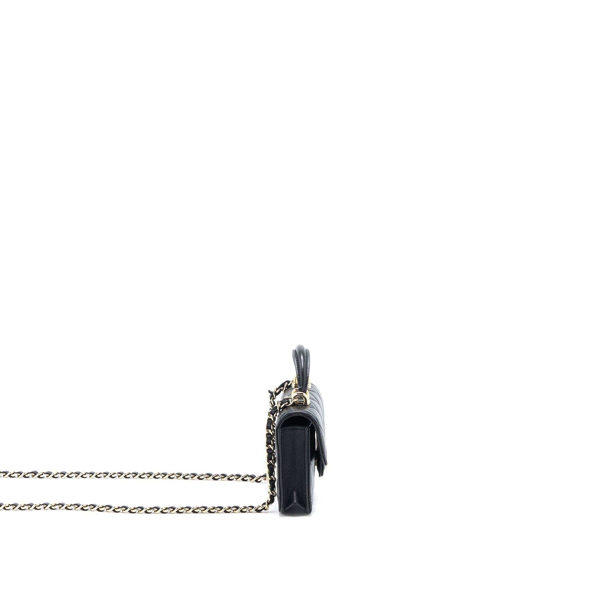 Chanel Mini Top Handle Flap Bag Lambskin Black L