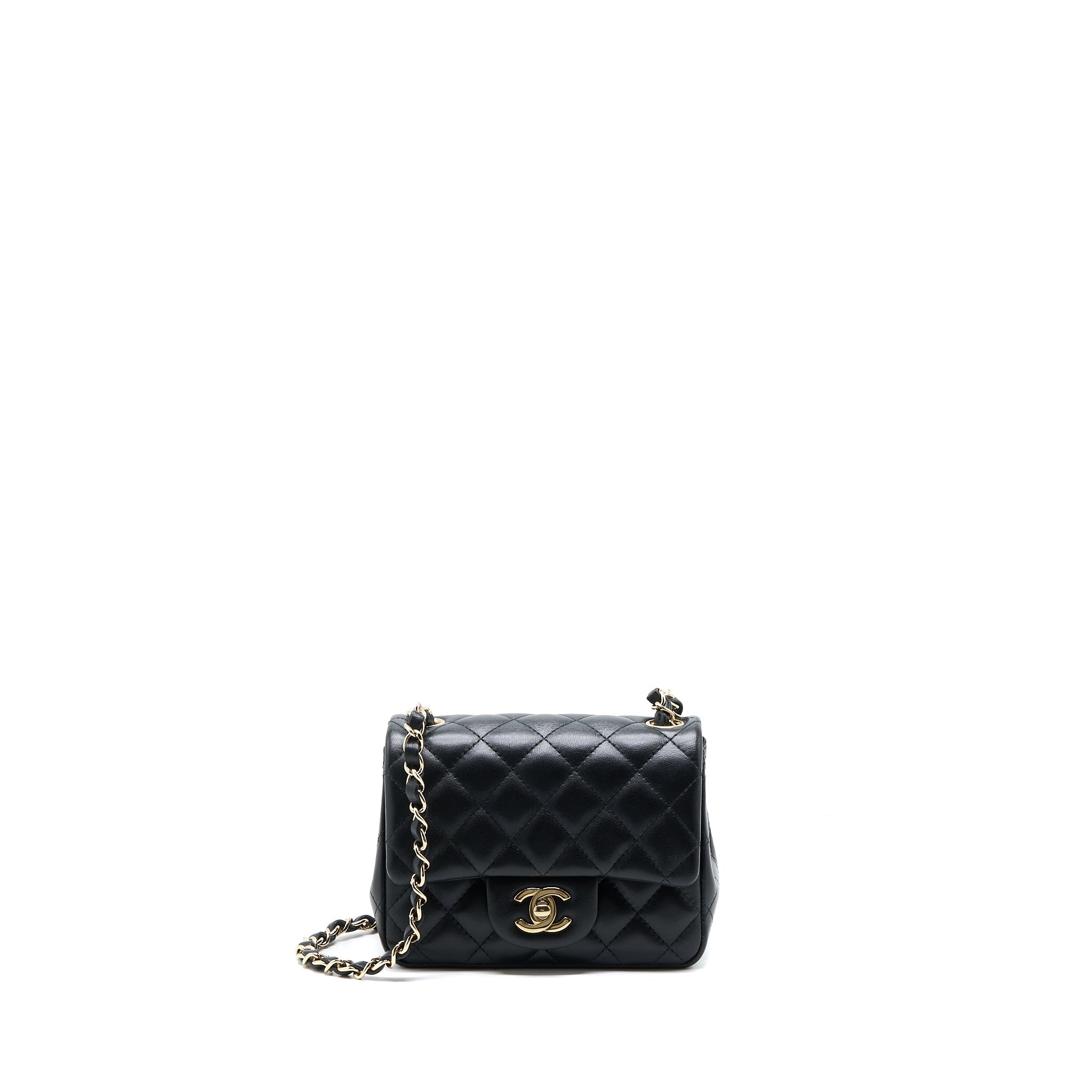 Chanel Classic Mini Square Flap Bag Lambskin Black L (Microchip)
